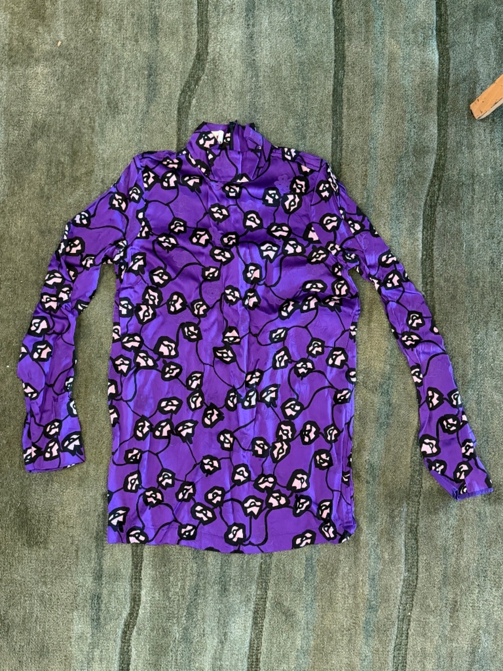 MARNI; L/S MOCK TURTLE NECK, TUNIC SILK/SATIN, PURPLE BLK PEACH FLORAL PRINT XS